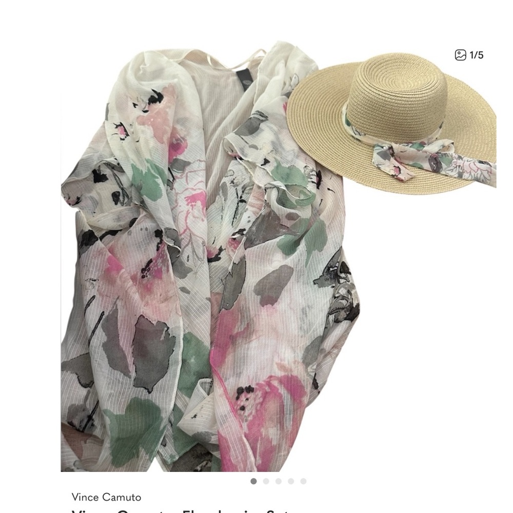 Vince Camuto Sun Hat Straw Natural One Size Beige Floppy Womens /w Band Set